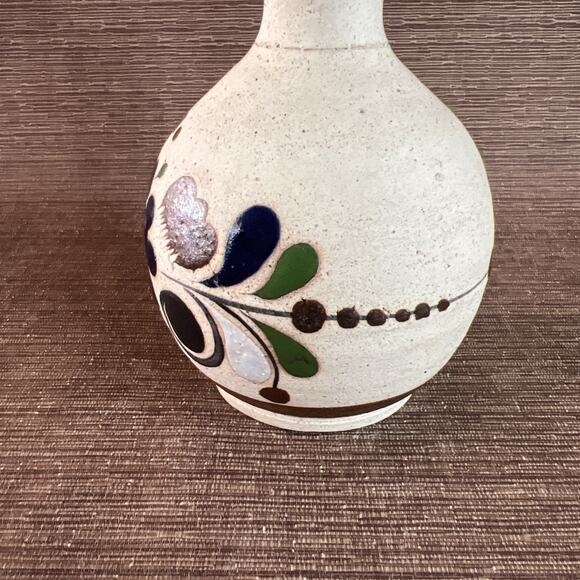 Sign Mexican Tonalá Pottery Vase-Cobalt Blue Flower-6.25″ Folk Art Stoneware VTG - Picture 3 of 8